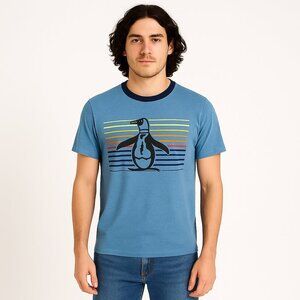 Original Penguin Men's Blue Crew Neck Penguin Polyester Logo S/S T-Shirt - SMALL